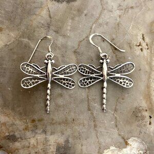 Sterling Silver 925 Dragonfly Insect Dangle Drop Earrings Dragonfly Jewelry